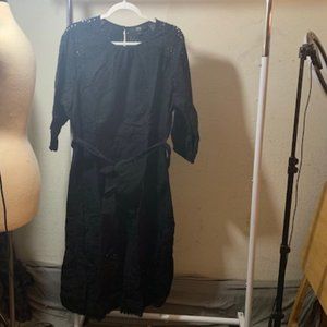 Find Women's Black 3/4 Sleeve Lace Detail Belted Midi Dress 3XL (20) NIB